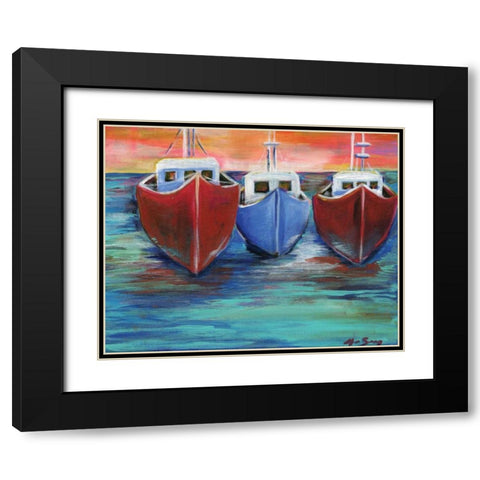 Boats Black Modern Wood Framed Art Print with Double Matting by Seay, Anne