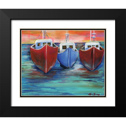 Boats Black Modern Wood Framed Art Print with Double Matting by Seay, Anne