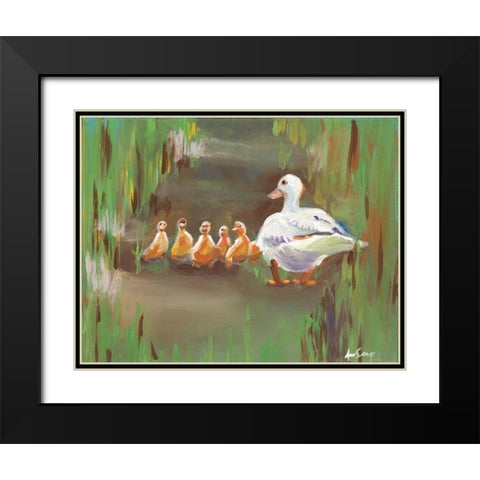 Ducks Black Modern Wood Framed Art Print with Double Matting by Seay, Anne