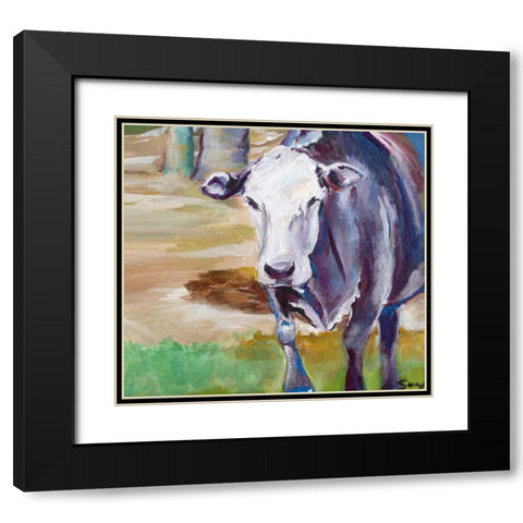 Cow Black Modern Wood Framed Art Print with Double Matting by Seay, Anne