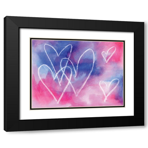Blue Hearts Black Modern Wood Framed Art Print with Double Matting by Seay, Anne
