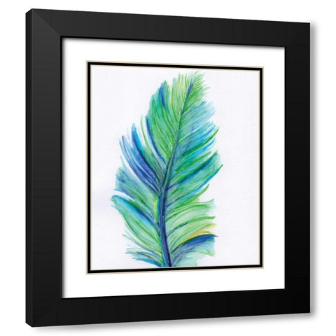 Blue Feather Black Modern Wood Framed Art Print with Double Matting by Seay, Anne