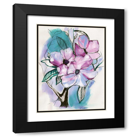 Inked Flowers Black Modern Wood Framed Art Print with Double Matting by Seay, Anne