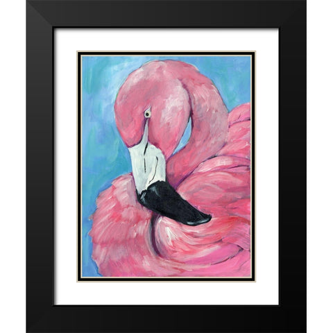 Pink Flamingo Black Modern Wood Framed Art Print with Double Matting by Seay, Anne