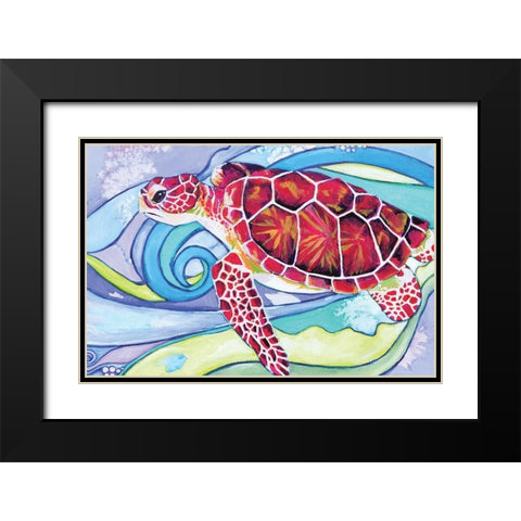 Surfin Turtle Black Modern Wood Framed Art Print with Double Matting by Seay, Anne
