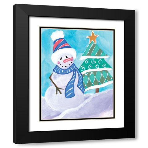 Happy Snowman III Black Modern Wood Framed Art Print with Double Matting by Seay, Anne