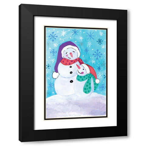 Happy Snowman and Baby Black Modern Wood Framed Art Print with Double Matting by Seay, Anne