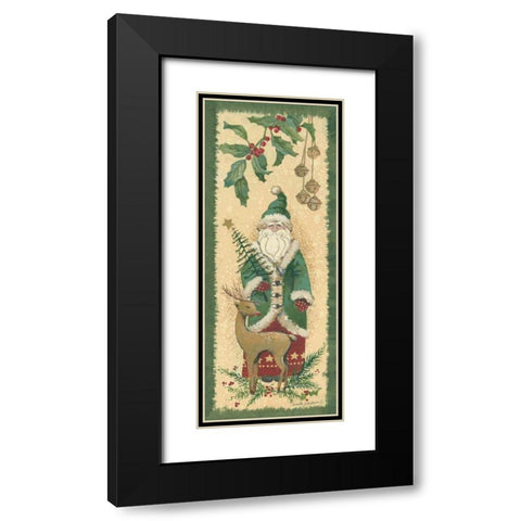 Santa with Reindeer Black Modern Wood Framed Art Print with Double Matting by Phillips, Anita