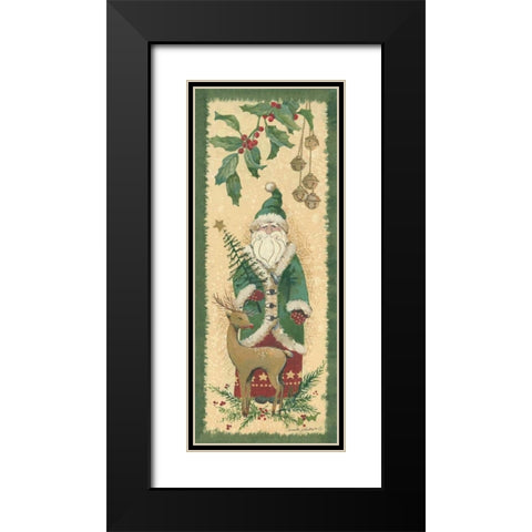 Santa with Reindeer Black Modern Wood Framed Art Print with Double Matting by Phillips, Anita