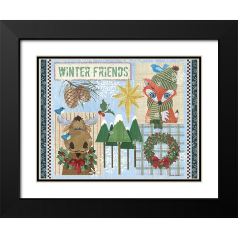 Winter Friends Blue Black Modern Wood Framed Art Print with Double Matting by Phillips, Anita