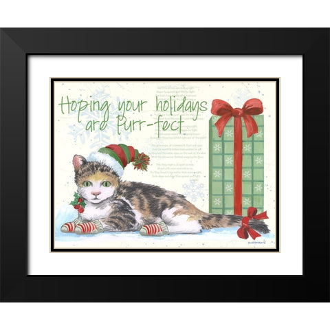 Purrfect Holidays Black Modern Wood Framed Art Print with Double Matting by Phillips, Anita