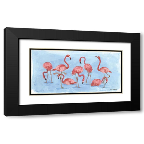 Pink Flamingos Black Modern Wood Framed Art Print with Double Matting by Phillips, Anita