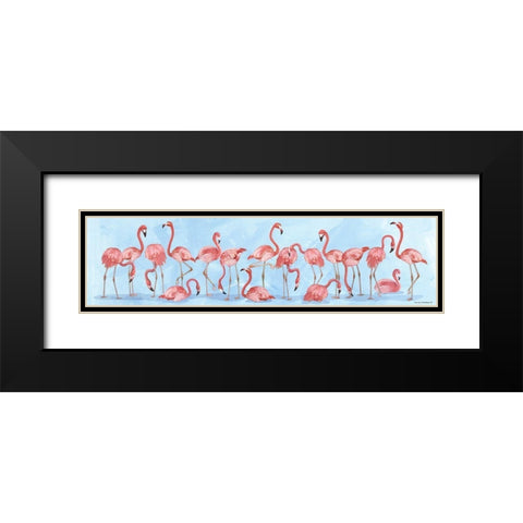 Flamingo Parade Black Modern Wood Framed Art Print with Double Matting by Phillips, Anita