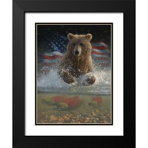 Brown Bear Fishing America Black Modern Wood Framed Art Print with Double Matting by Bogle, Collin