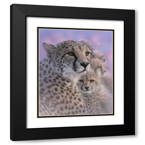 Cheetah Mother and Cubs - Mothers Love Black Modern Wood Framed Art Print with Double Matting by Bogle, Collin