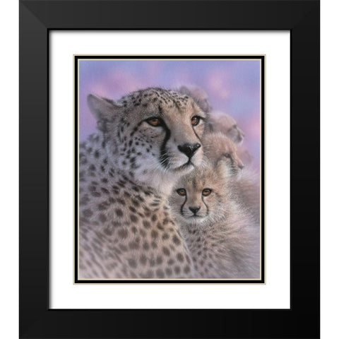 Cheetah Mother and Cubs - Mothers Love Black Modern Wood Framed Art Print with Double Matting by Bogle, Collin