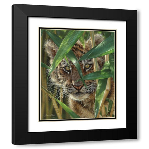 Tiger Cub - Peekaboo Black Modern Wood Framed Art Print with Double Matting by Bogle, Collin