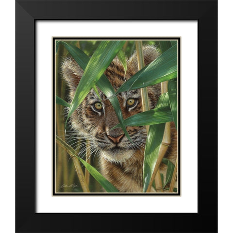 Tiger Cub - Peekaboo Black Modern Wood Framed Art Print with Double Matting by Bogle, Collin