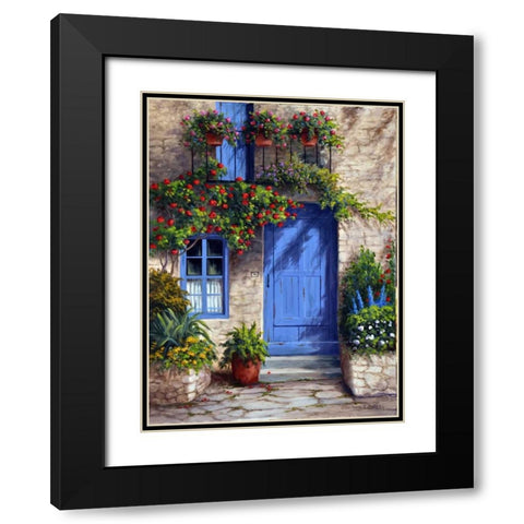 Provence Blue Door Black Modern Wood Framed Art Print with Double Matting by Felisky, Barbara