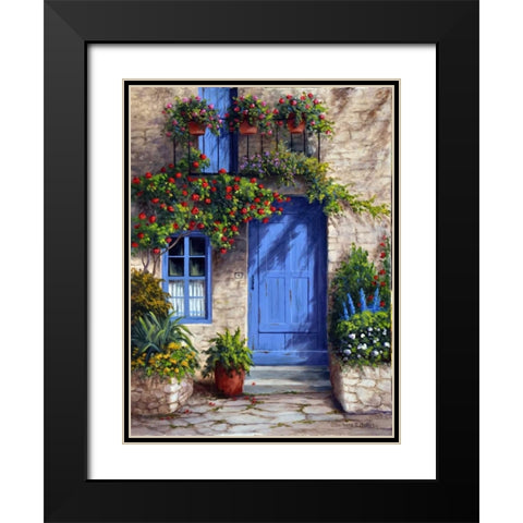 Provence Blue Door Black Modern Wood Framed Art Print with Double Matting by Felisky, Barbara