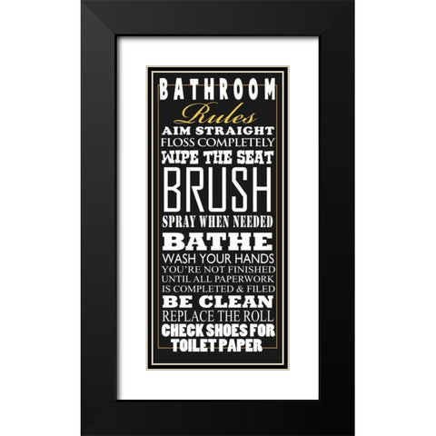 Bathroom Rules Black Modern Wood Framed Art Print with Double Matting by Baldwin, Jim