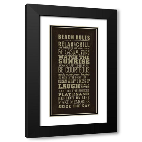 Beach Rules Black Modern Wood Framed Art Print with Double Matting by Baldwin, Jim