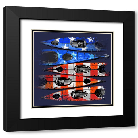 Flag Kayaks Black Modern Wood Framed Art Print with Double Matting by Baldwin, Jim