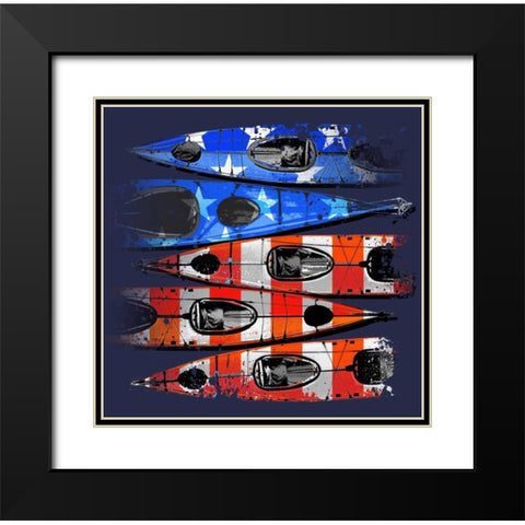 Flag Kayaks Black Modern Wood Framed Art Print with Double Matting by Baldwin, Jim