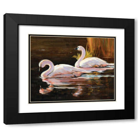 Swans Black Modern Wood Framed Art Print with Double Matting by Candy Rideout