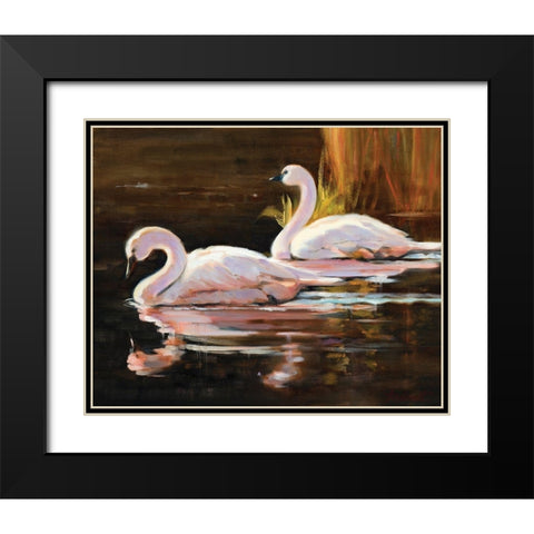 Swans Black Modern Wood Framed Art Print with Double Matting by Candy Rideout