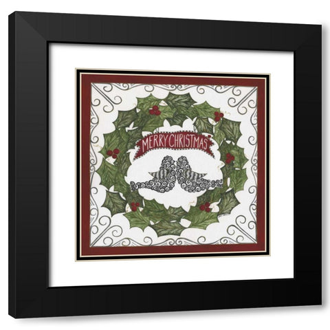 Merry Christmas Wreath Black Modern Wood Framed Art Print with Double Matting by Shamp, Cindy