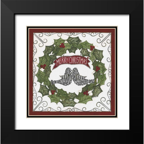 Merry Christmas Wreath Black Modern Wood Framed Art Print with Double Matting by Shamp, Cindy