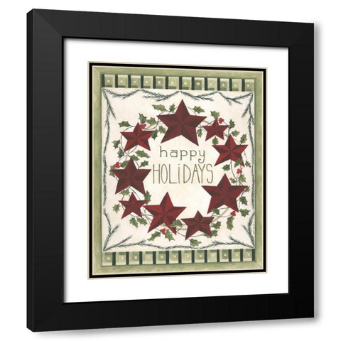 Happy Holidays Wreath Black Modern Wood Framed Art Print with Double Matting by Shamp, Cindy