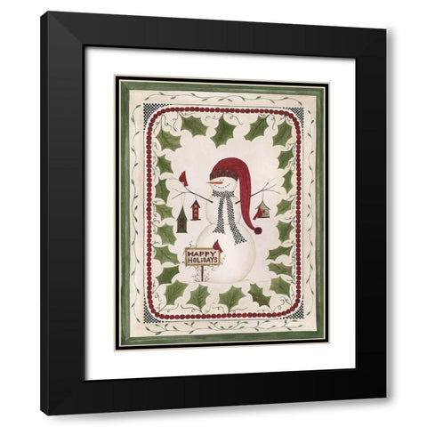 Happy Holidays Snowman Black Modern Wood Framed Art Print with Double Matting by Shamp, Cindy