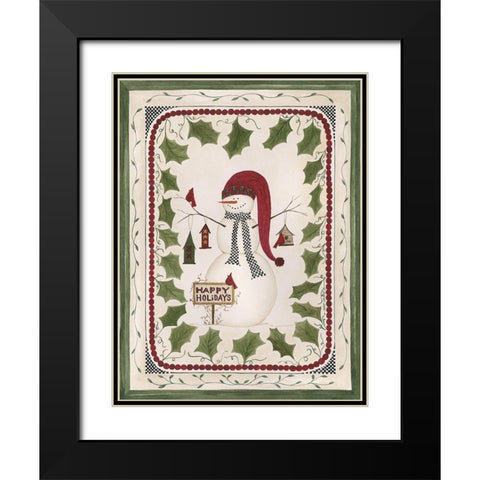 Happy Holidays Snowman Black Modern Wood Framed Art Print with Double Matting by Shamp, Cindy