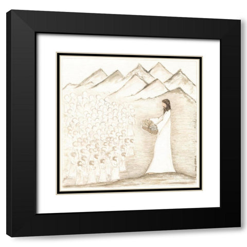Jesus Feeds Five Thousand Black Modern Wood Framed Art Print with Double Matting by Shamp, Cindy