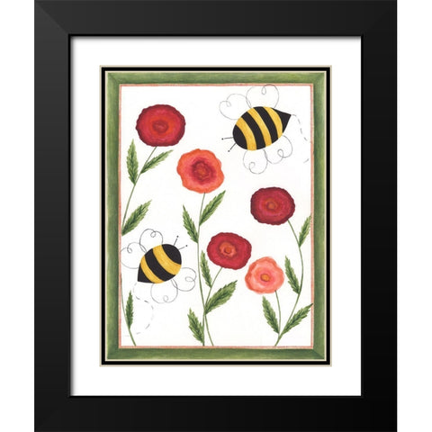 Busy Bees Black Modern Wood Framed Art Print with Double Matting by Shamp, Cindy