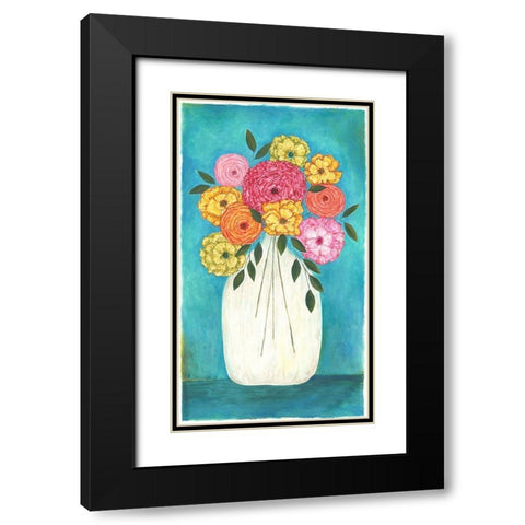 Bright Flowers - Teal Background II Black Modern Wood Framed Art Print with Double Matting by Shamp, Cindy