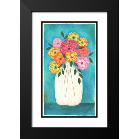 Bright Flowers - Teal Background II Black Modern Wood Framed Art Print with Double Matting by Shamp, Cindy