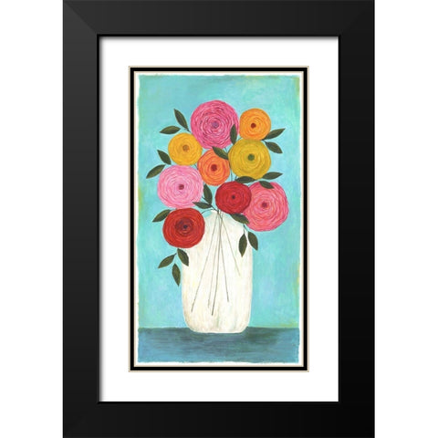 Bright Flowers - Teal Background I Black Modern Wood Framed Art Print with Double Matting by Shamp, Cindy