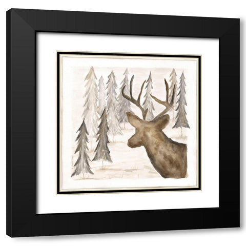 Deer Black Modern Wood Framed Art Print with Double Matting by Shamp, Cindy
