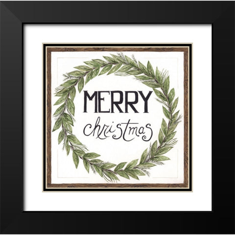 Merry Christmas Wreath Black Modern Wood Framed Art Print with Double Matting by Shamp, Cindy