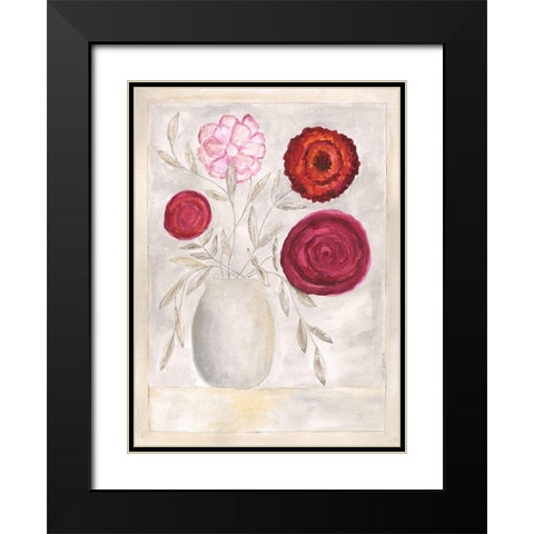 Pink Floral II Black Modern Wood Framed Art Print with Double Matting by Shamp, Cindy