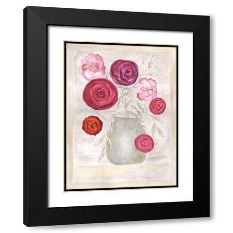 Pink Floral I Black Modern Wood Framed Art Print with Double Matting by Shamp, Cindy