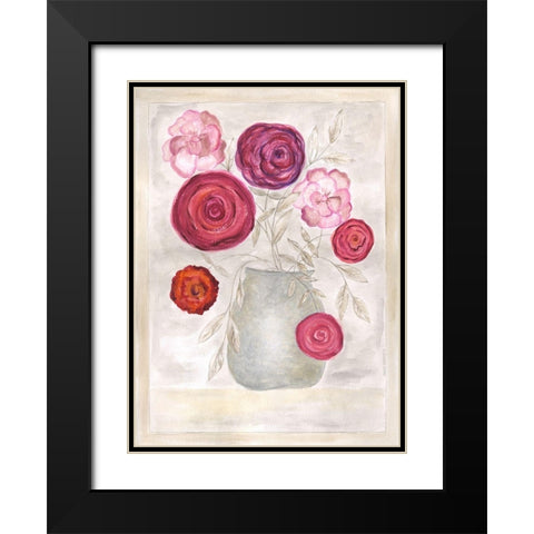 Pink Floral I Black Modern Wood Framed Art Print with Double Matting by Shamp, Cindy