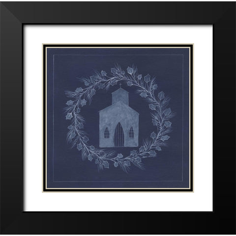 Blue Church Black Modern Wood Framed Art Print with Double Matting by Shamp, Cindy