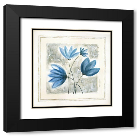 Blue Flowers Black Modern Wood Framed Art Print with Double Matting by Shamp, Cindy