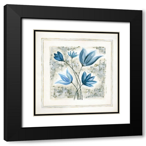 Blue Flowers II Black Modern Wood Framed Art Print with Double Matting by Shamp, Cindy
