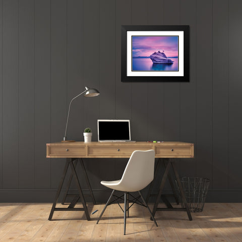 Island Sunset Black Modern Wood Framed Art Print with Double Matting by Frates, Dennis
