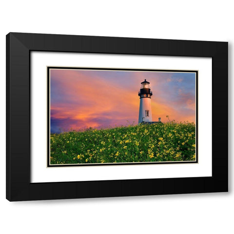 Lighthouse Black Modern Wood Framed Art Print with Double Matting by Frates, Dennis